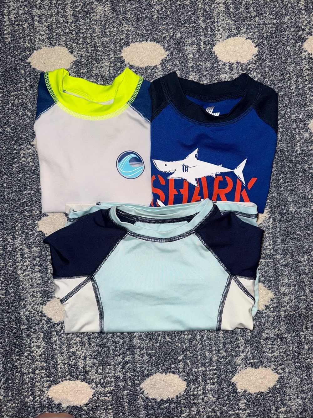 Toddler Boy Swim Rashguards - Navy, Light Blue & Neon Yellow Accents